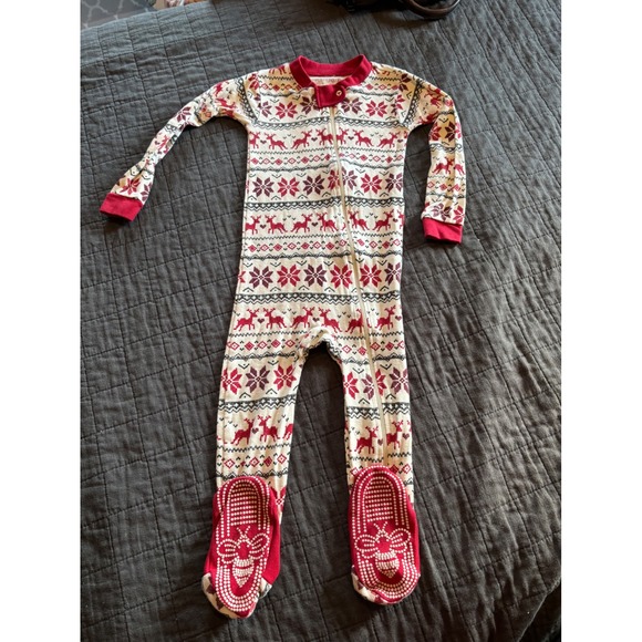 Burts Bees Baby 24M Christmas Reindeer Snowflake Footed Pajamas One Piece - Picture 1 of 2
